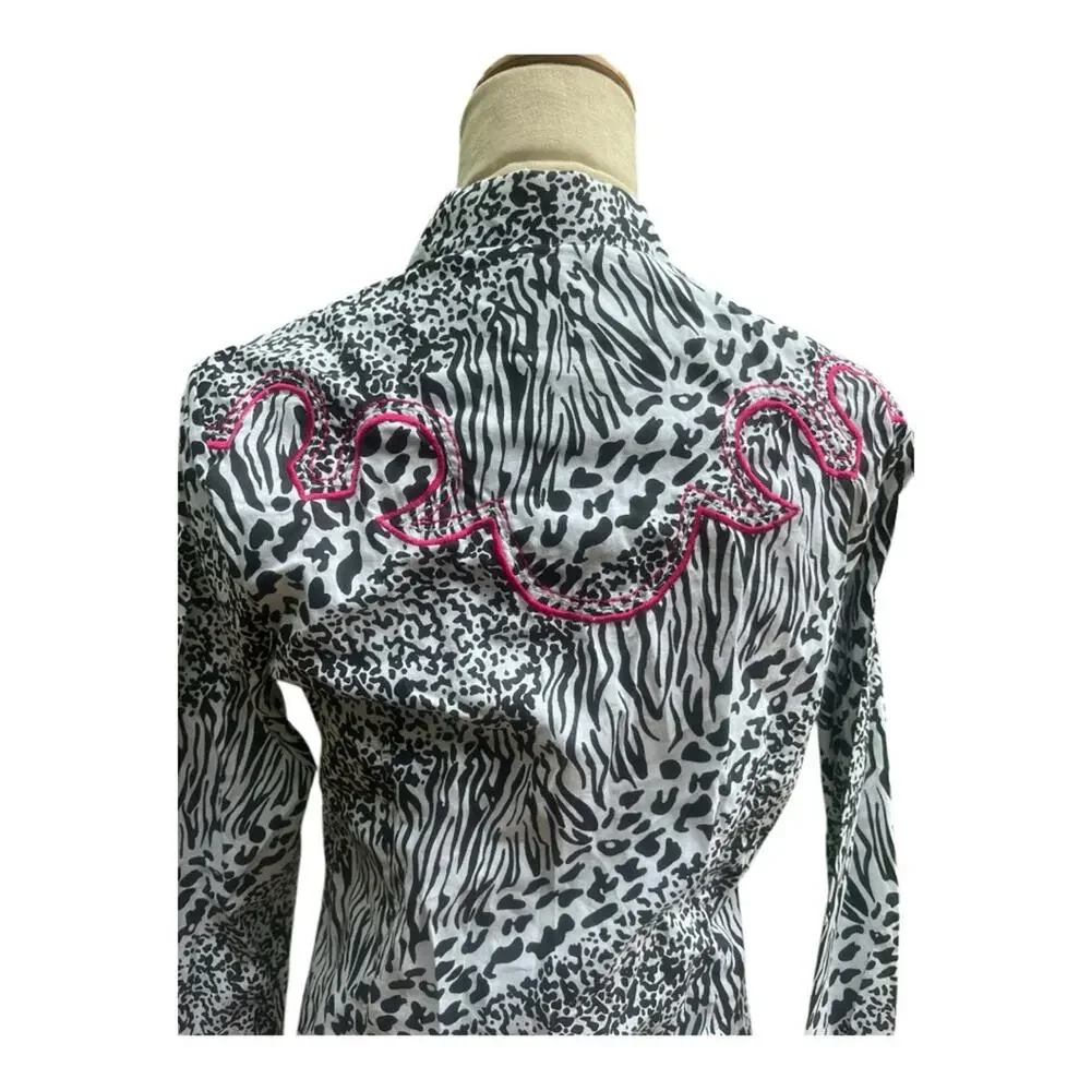 Sherry Cervi Animal Print Pink Embroidery Pearl Snap Shirt NWT S Rodeo Western
